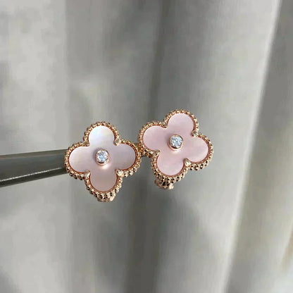 [AuraEcho Jewelry]CLOVER MEDIUM 1 MOTIFS  PINK MOP DIAMOND EARRINGS