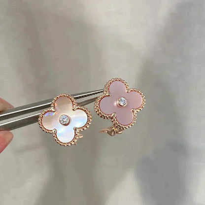 [AuraEcho Jewelry]CLOVER MEDIUM 1 MOTIFS  PINK MOP DIAMOND EARRINGS
