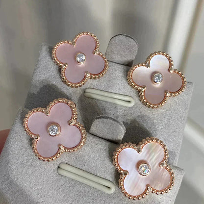 [AuraEcho Jewelry]CLOVER MEDIUM 1 MOTIFS  PINK MOP DIAMOND EARRINGS