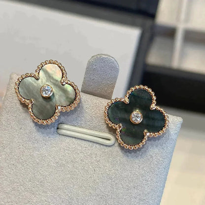 [AuraEcho Jewelry]CLOVER MEDIUM 1 MOTIFS GRAY MOP  DIAMOND EARRINGS