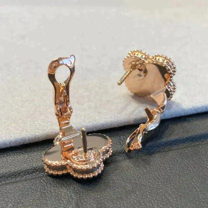 [AuraEcho Jewelry]CLOVER MEDIUM 1 MOTIFS GRAY MOP  DIAMOND EARRINGS