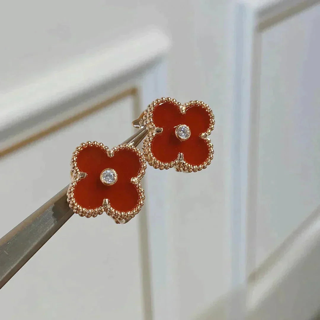 [AuraEcho Jewelry]CLOVER MEDIUM 1 MOTIFS CARNELIAN  DIAMOND earrings