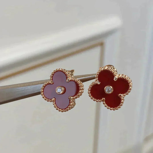 [AuraEcho Jewelry]CLOVER MEDIUM 1 MOTIFS CARNELIAN  DIAMOND earrings