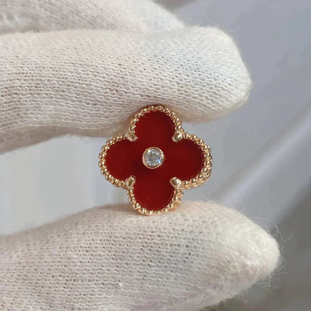 [AuraEcho Jewelry]CLOVER MEDIUM 1 MOTIFS CARNELIAN  DIAMOND earrings