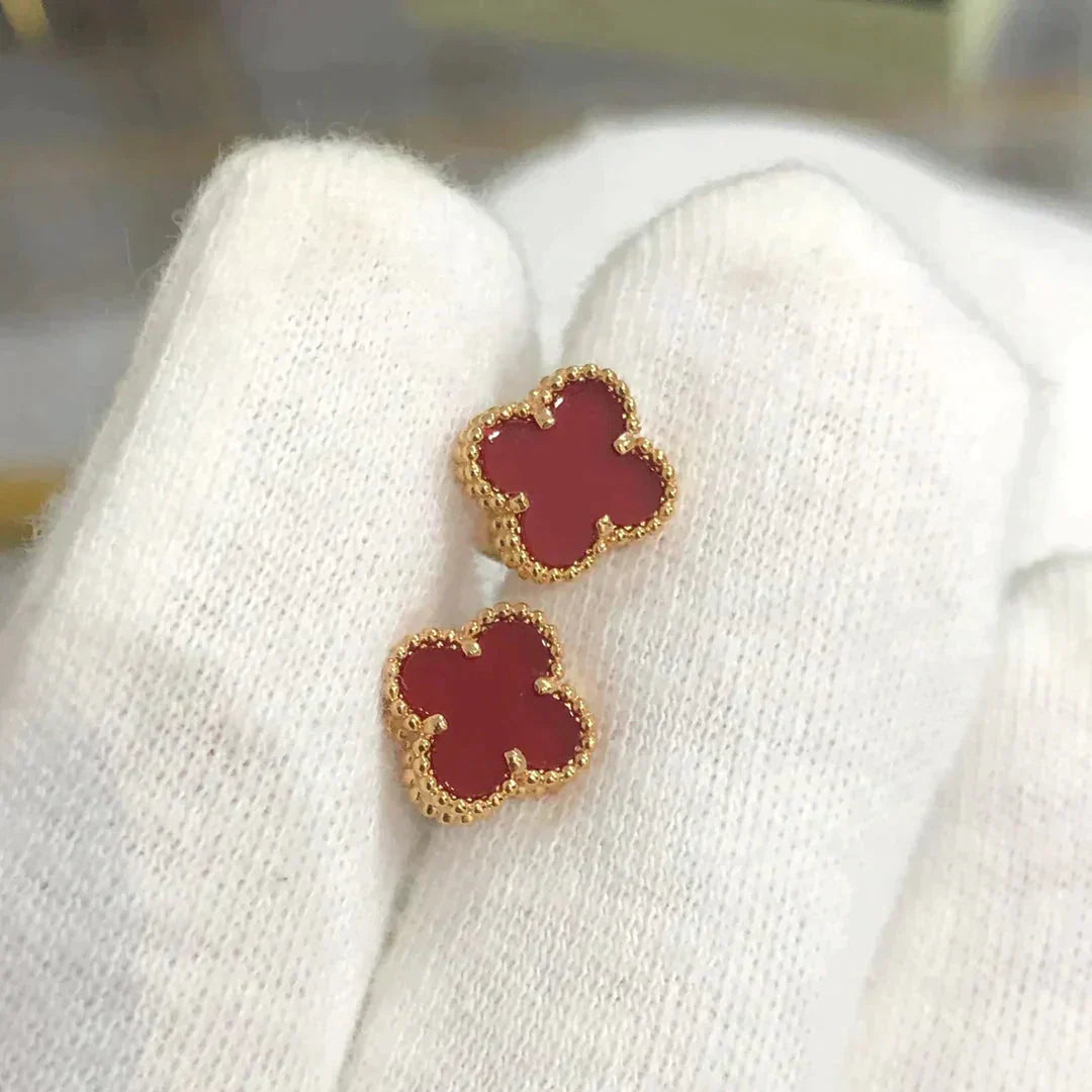 [AuraEcho Jewelry]CLOVER MINI 9.5MM CARNELIAN EARRINGS