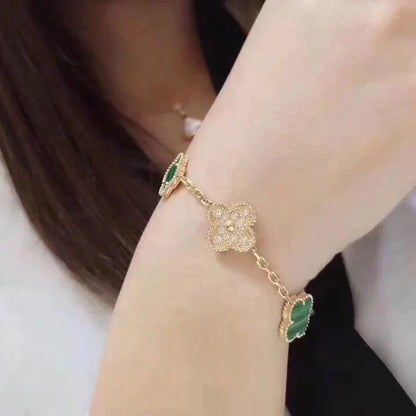[AuraEcho Jewelry]CLOVER  5 MOTIF MALACHITE DIAMOND BRACELET