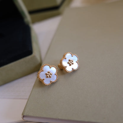 [AuraEcho Jewelry]LUCKY PINK GOLD WHITE MOP EARRINGS