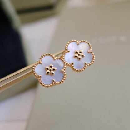 [AuraEcho Jewelry]LUCKY PINK GOLD WHITE MOP EARRINGS