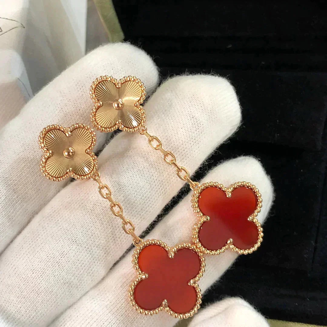 [AuraEcho Jewelry]CLOVER 2 MOTIF  LASER CARNELIAN EARRINGS