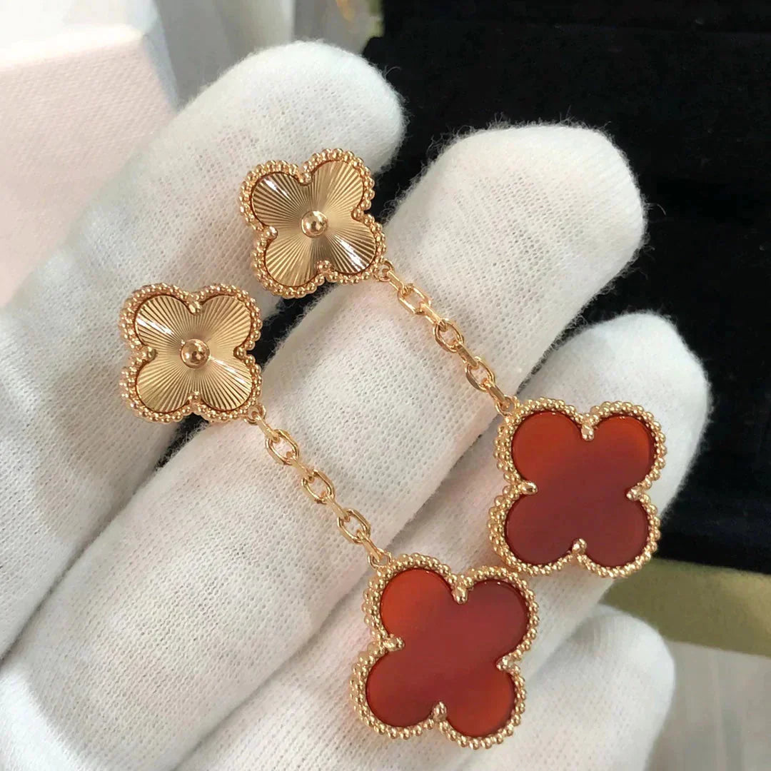 [AuraEcho Jewelry]CLOVER 2 MOTIF  LASER CARNELIAN EARRINGS