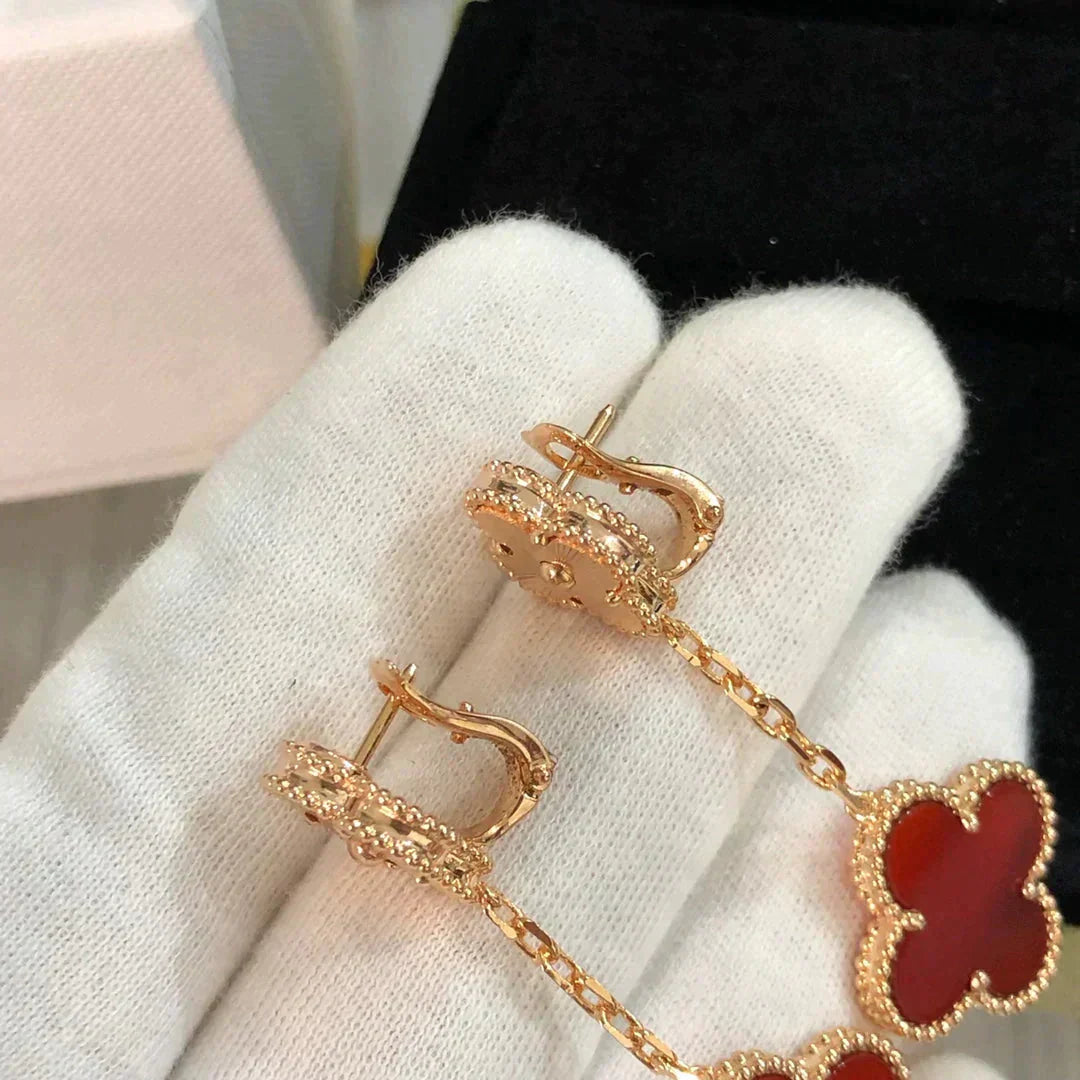 [AuraEcho Jewelry]CLOVER 2 MOTIF  LASER CARNELIAN EARRINGS
