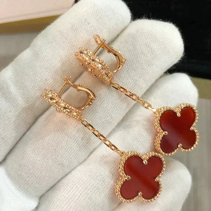 [AuraEcho Jewelry]CLOVER 2 MOTIF  LASER CARNELIAN EARRINGS