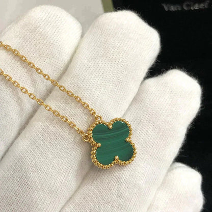 [AuraEcho Jewelry]CLOVER 15MM MALACHITE SINGLE FLOWER  NECKLACE