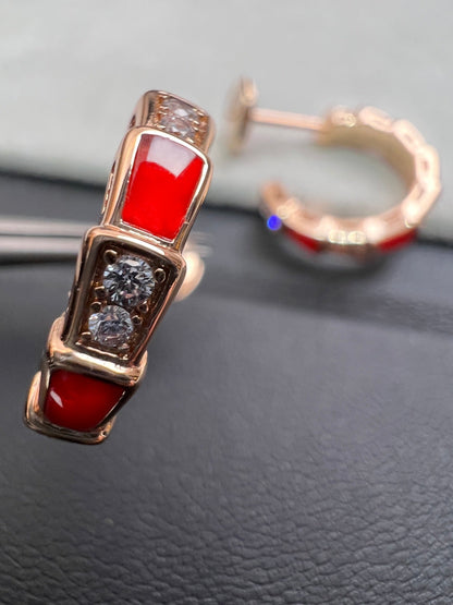 [AuraEcho Jewelry]SERPENTI CARNELIAN PINK GOLD EARRINGS