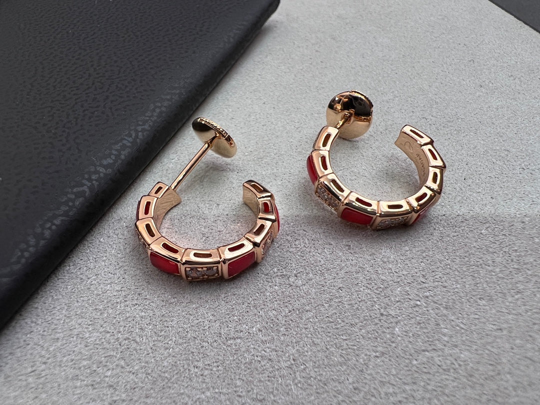 [AuraEcho Jewelry]SERPENTI CARNELIAN PINK GOLD EARRINGS