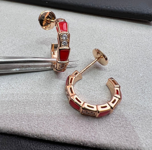[AuraEcho Jewelry]SERPENTI CARNELIAN PINK GOLD EARRINGS