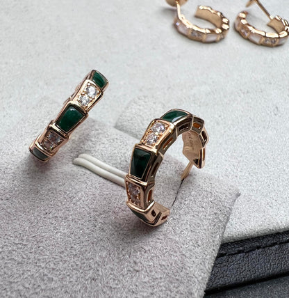 [AuraEcho Jewelry]SERPENTI MALACHITE PINK GOLD EARRINGS