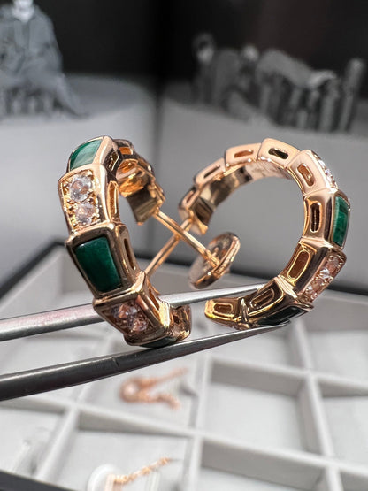 [AuraEcho Jewelry]SERPENTI MALACHITE PINK GOLD EARRINGS