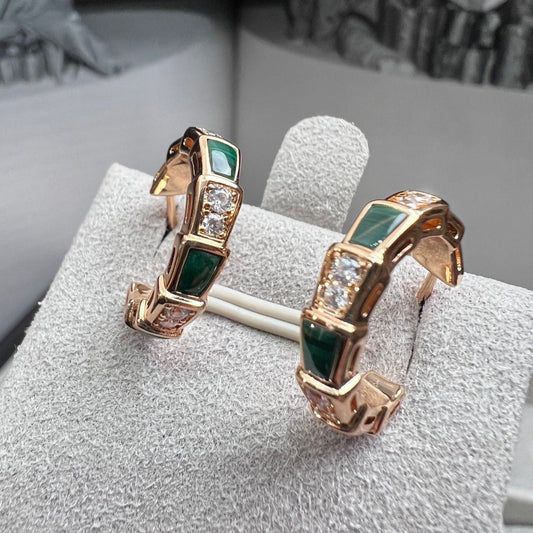 [AuraEcho Jewelry]SERPENTI MALACHITE PINK GOLD EARRINGS