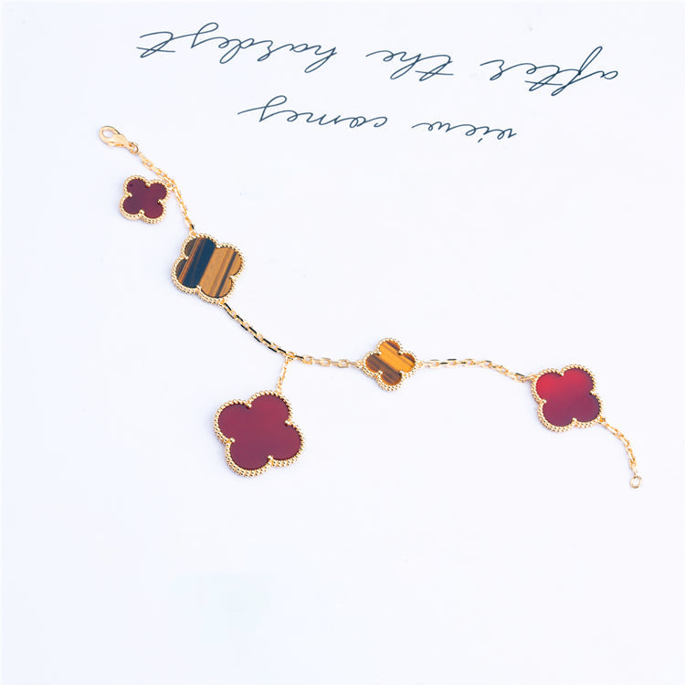 [AuraEcho Jewelry]CLOVER BRACELET 5 MOTIFS CARNELIAN TIGER EYE