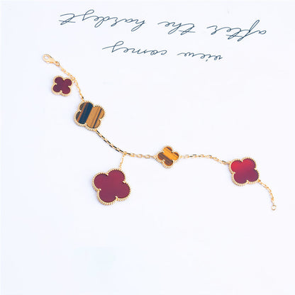 [AuraEcho Jewelry]CLOVER BRACELET 5 MOTIFS CARNELIAN TIGER EYE