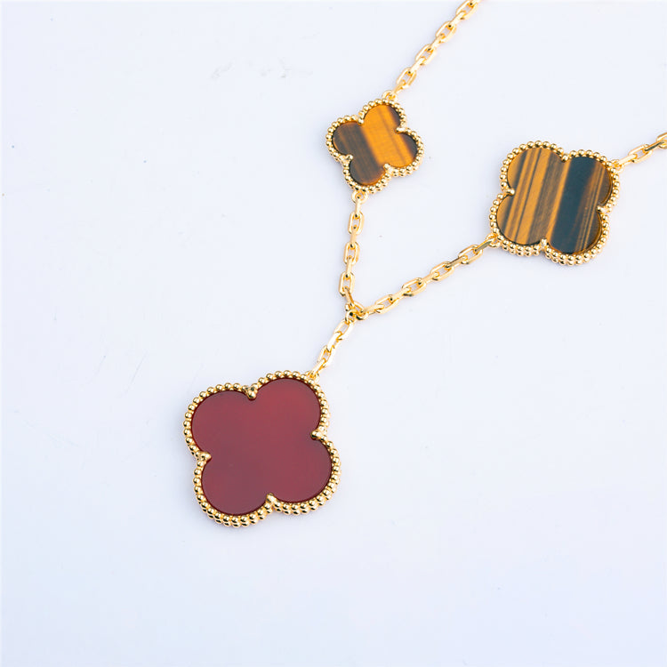 [AuraEcho Jewelry]CLOVER BRACELET 5 MOTIFS CARNELIAN TIGER EYE