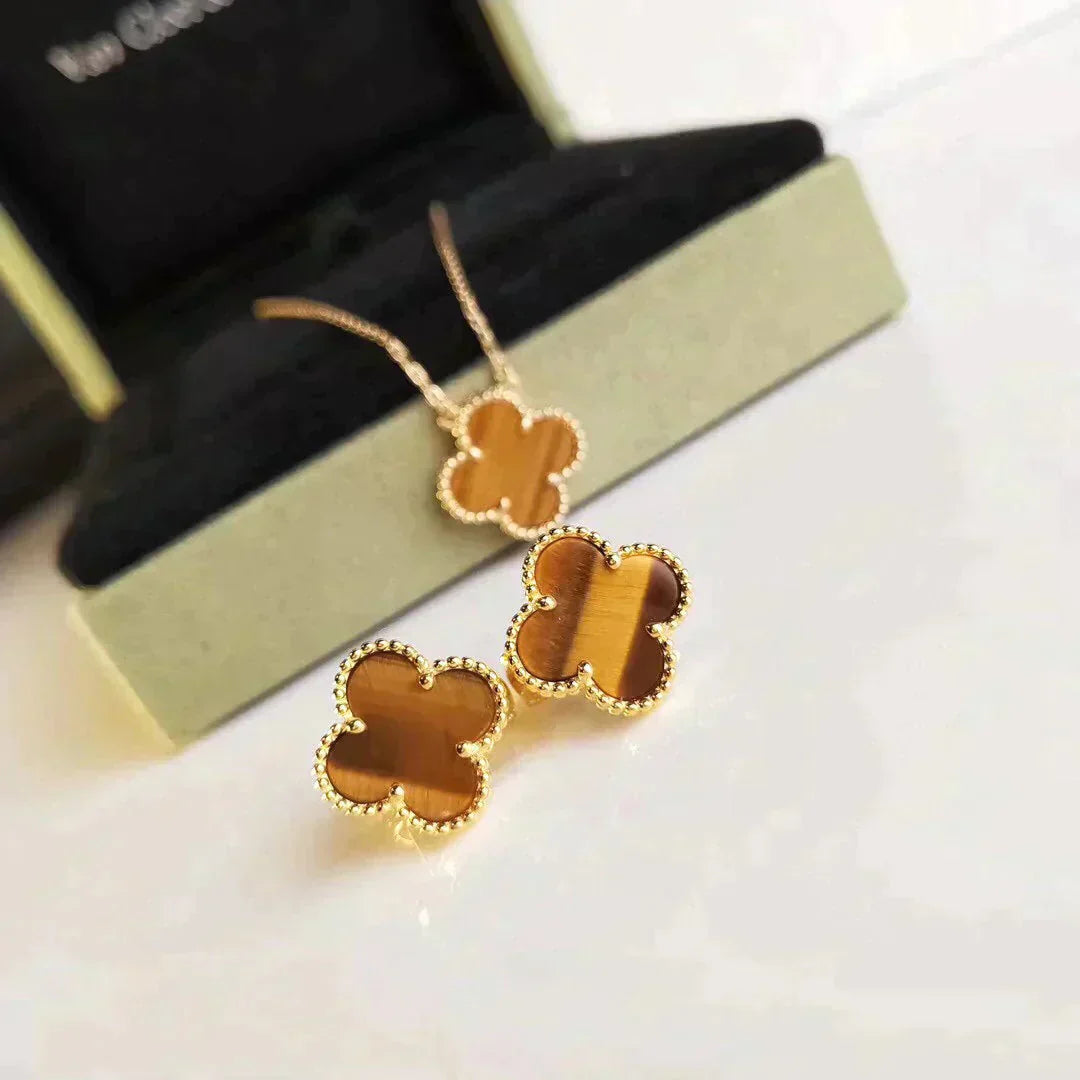 [AuraEcho Jewelry]CLOVER MEDIUM 1 MOTIFS TIGER EYE EARRINGS