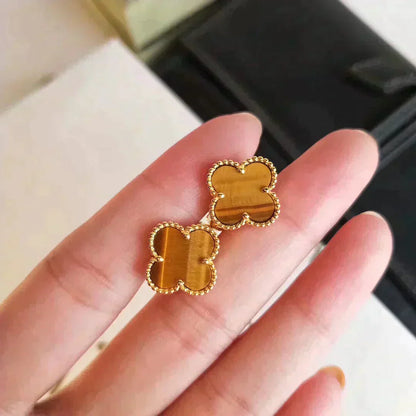 [AuraEcho Jewelry]CLOVER MEDIUM 1 MOTIFS TIGER EYE EARRINGS