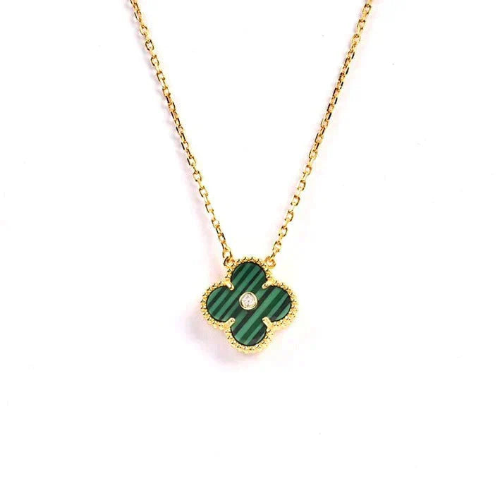 [AuraEcho Jewelry]CLOVER 15MM DIAMOND TURQUOISE NECKLACE