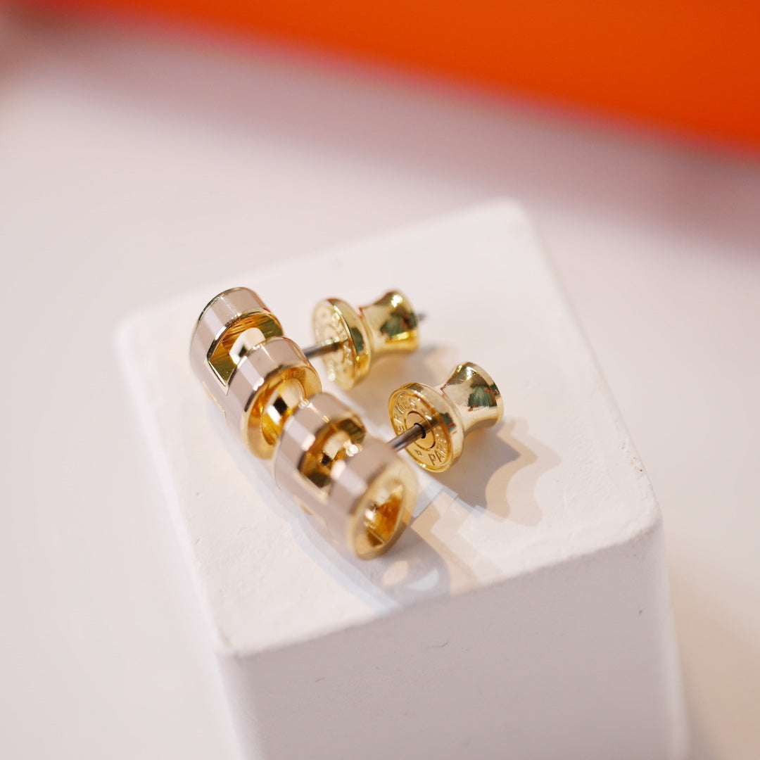 [AuraEcho Jewelry]MINI POP H GOLD EARRINGS GREY
