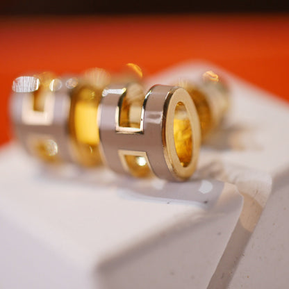 [AuraEcho Jewelry]MINI POP H GOLD EARRINGS GREY