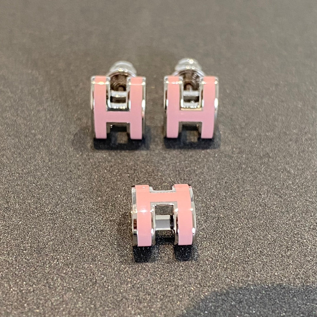 [AuraEcho Jewelry]MINI POP H SILVER EARRINGS PINK