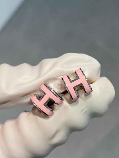 [AuraEcho Jewelry]MINI POP H SILVER EARRINGS PINK