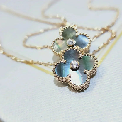 [AuraEcho Jewelry]CLOVER 15MM DIAMOND AND MOTHER-OF-GREY NECKLACE