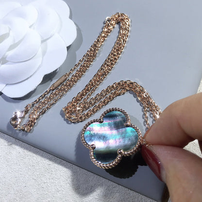 [AuraEcho Jewelry]CLOVER 25MM GOLD DARK MOP BIG CLOVER NECKLACE