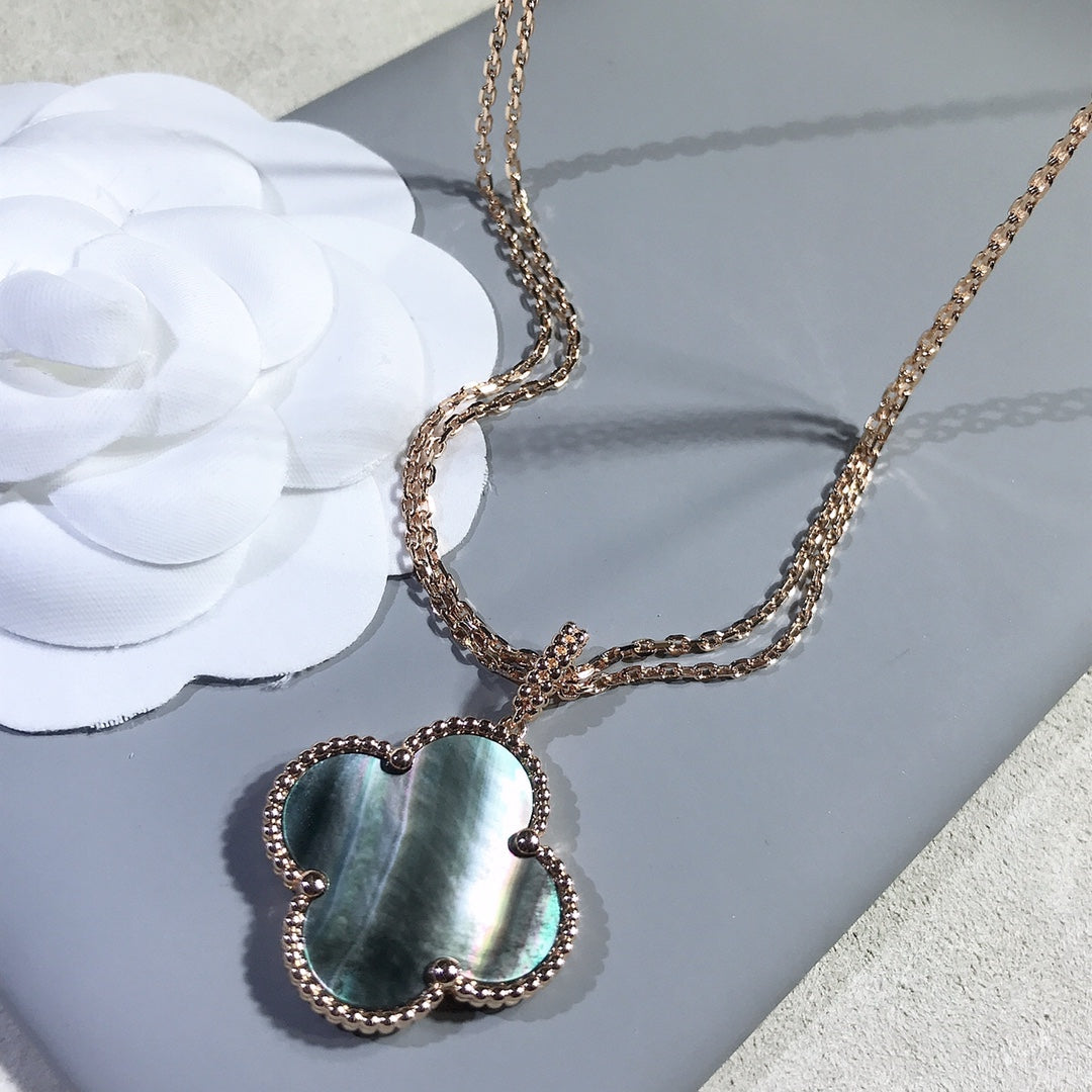 [AuraEcho Jewelry]CLOVER 25MM GOLD DARK MOP BIG CLOVER NECKLACE