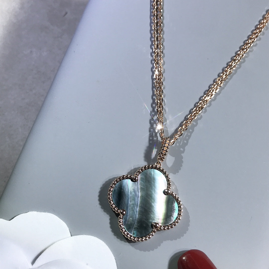 [AuraEcho Jewelry]CLOVER 25MM GOLD DARK MOP BIG CLOVER NECKLACE