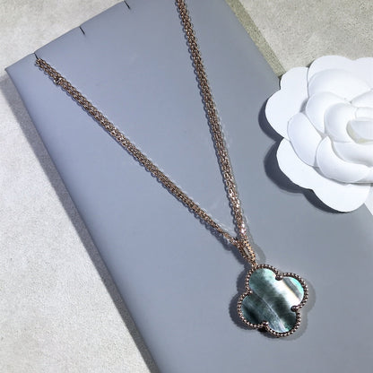 [AuraEcho Jewelry]CLOVER 25MM GOLD DARK MOP BIG CLOVER NECKLACE
