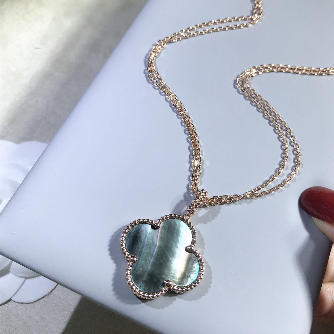 [AuraEcho Jewelry]CLOVER 25MM GOLD DARK MOP BIG CLOVER NECKLACE