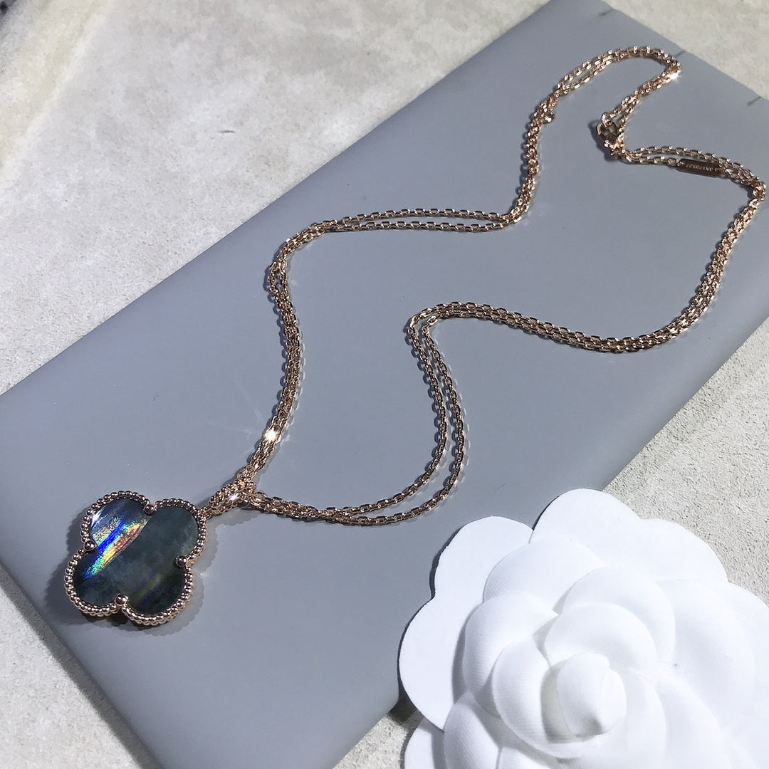 [AuraEcho Jewelry]CLOVER 25MM GOLD DARK MOP BIG CLOVER NECKLACE