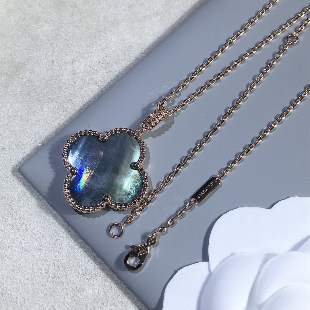 [AuraEcho Jewelry]CLOVER 25MM GOLD DARK MOP BIG CLOVER NECKLACE