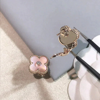[AuraEcho Jewelry]CLOVER MEDIUM 1 MOTIFS  PINK MOP DIAMOND EARRINGS