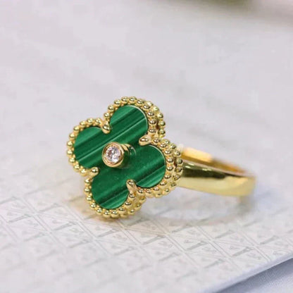 [AuraEcho Jewelry]CLOVER MALACHITE RING GOLD DIAMOND