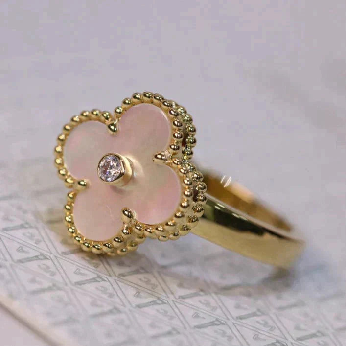 [AuraEcho Jewelry]CLOVER PINK MOP RING GOLD DIAMOND