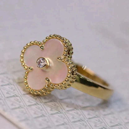 [AuraEcho Jewelry]CLOVER PINK MOP RING GOLD DIAMOND