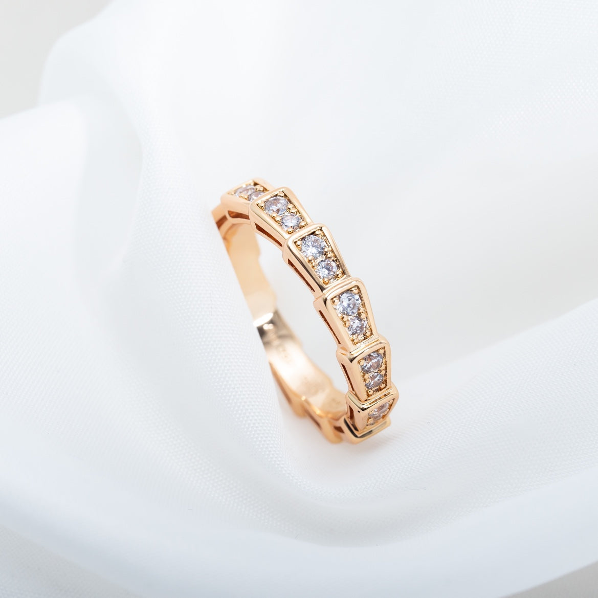 [AuraEcho Jewelry]SERPENTI RING PINK GOLD DIAMOND PAVED 3MM