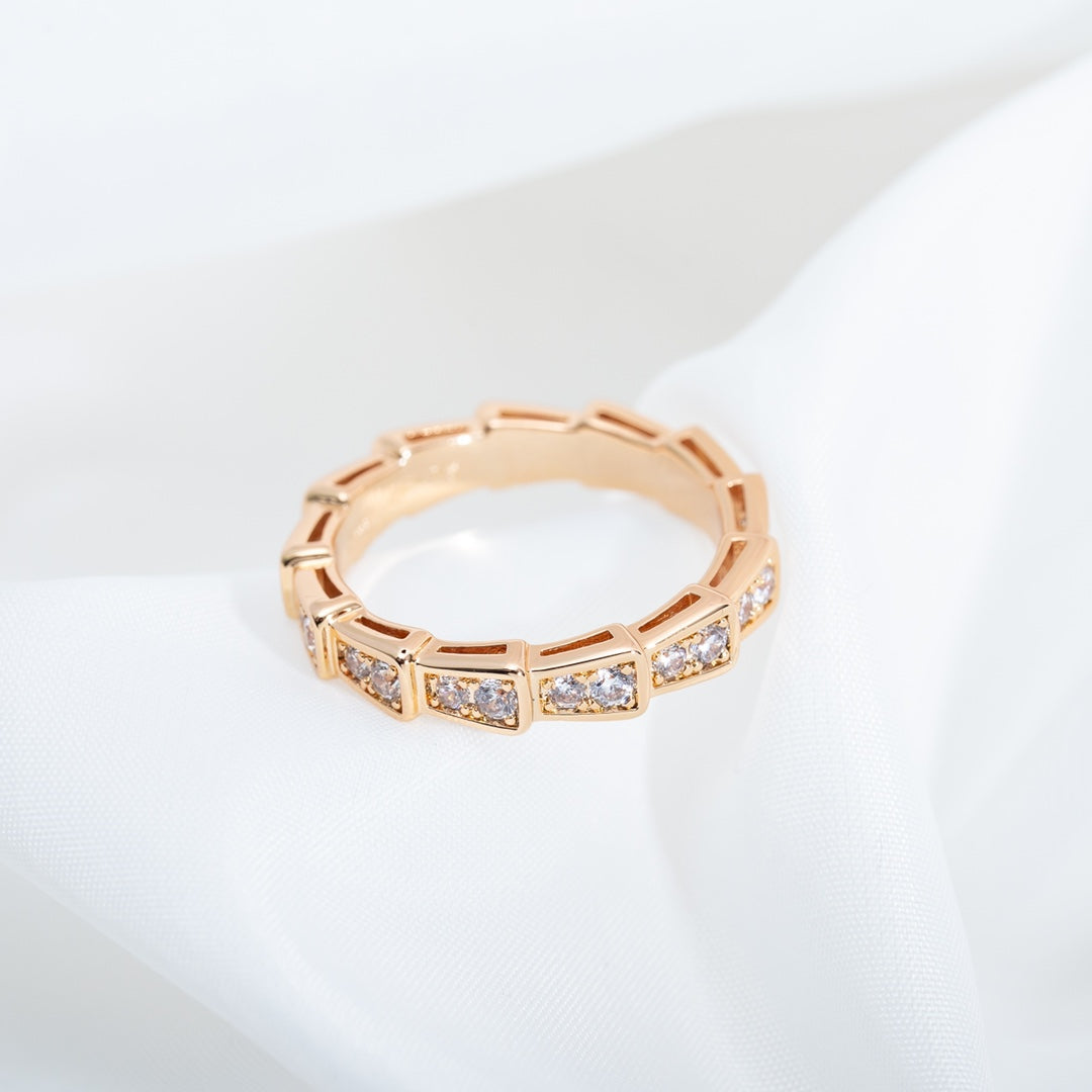 [AuraEcho Jewelry]SERPENTI RING PINK GOLD DIAMOND PAVED 3MM
