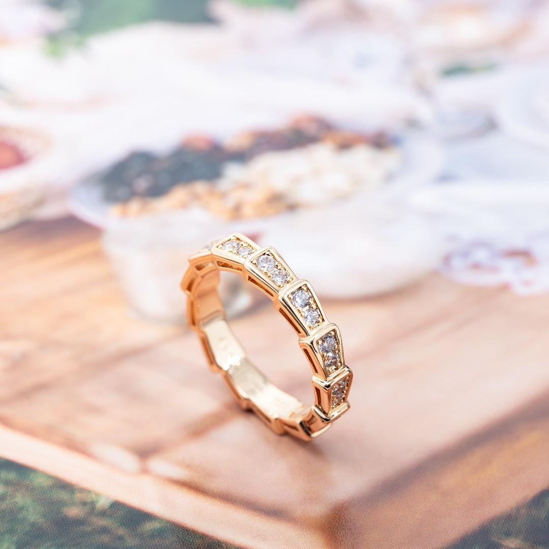 [AuraEcho Jewelry]SERPENTI RING PINK GOLD DIAMOND PAVED 3MM