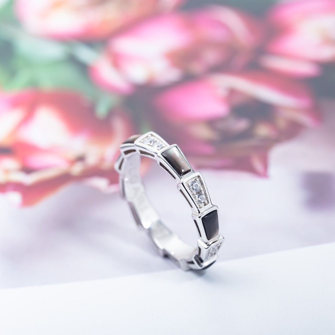 [AuraEcho Jewelry]SERPENTI RING SILVER  DIAMOND BLACK MOP 3MM
