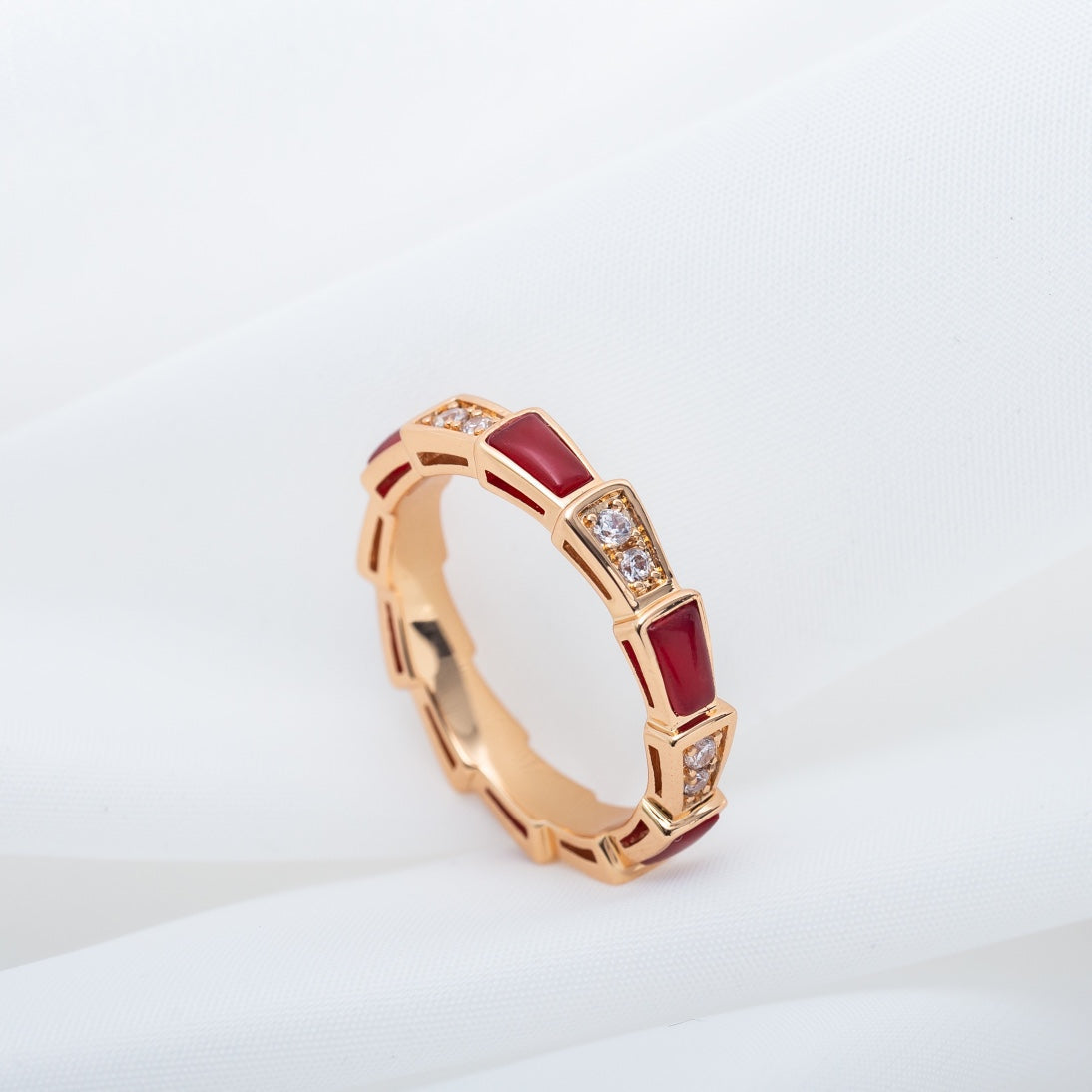 [AuraEcho Jewelry]SERPENTI RING PINK GOLD CARNELIAN DIAMOND 3MM